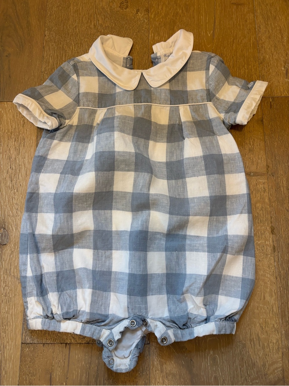 Ralph Lauren Blue and White Gingham Peter Pan Collar Baby Romper 24m